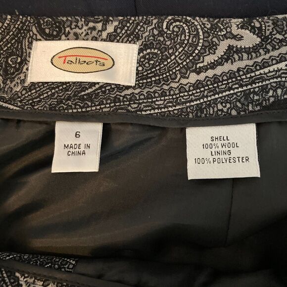 Talbots Skirt Womens Sz 6 Black Gray Paisley Wool Wrap Pencil‎ Lined Button - Picture 6 of 8